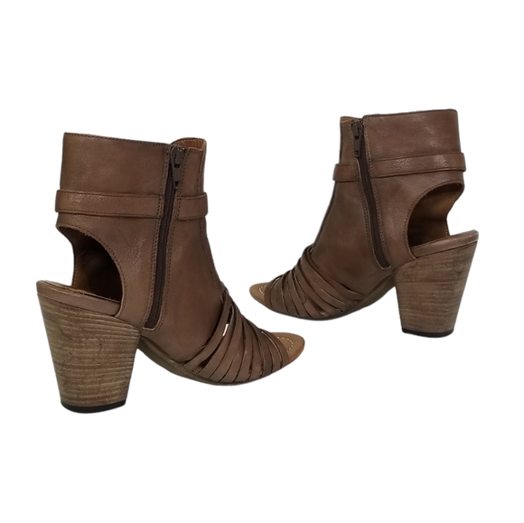 Fabianelli Italian Leather Woven Open Toe Ankle Booties Stacked Heel Size 6.5 - Picture 5 of 8